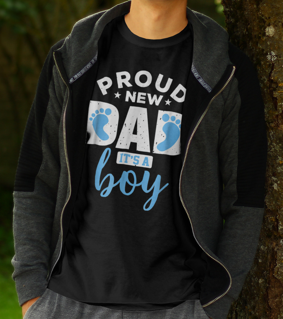 Proud New Dad It's A Boy Blue Footprints T-Shirt