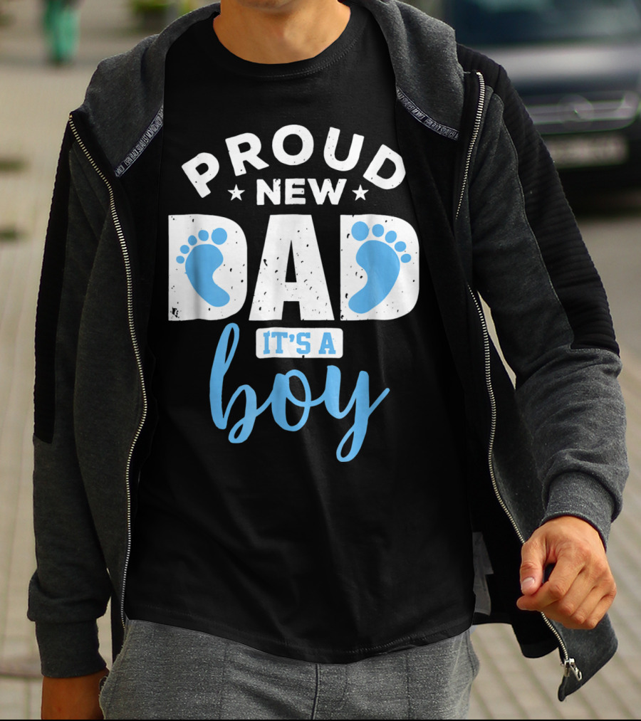 Proud New Dad It's A Boy Blue Footprints T-Shirt