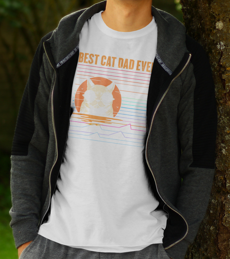 BEST CAT DAD EVER Retro Sunglasses Cat Sunset T-Shirt