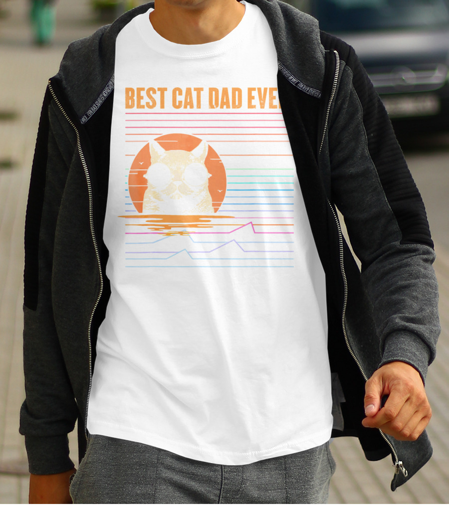 BEST CAT DAD EVER Retro Sunglasses Cat Sunset T-Shirt