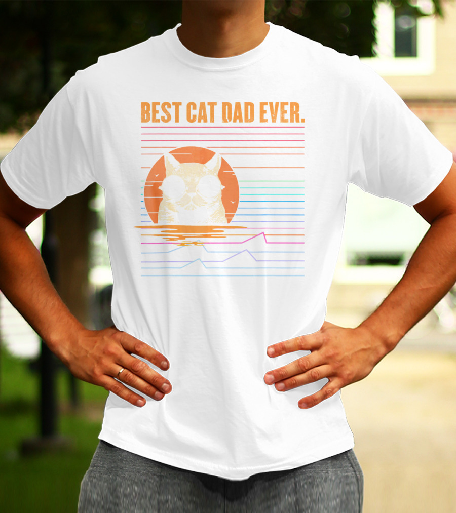 BEST CAT DAD EVER Retro Sunglasses Cat Sunset T-Shirt