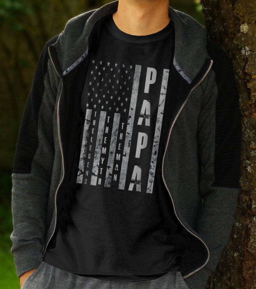 Papa The Man The Myth The Legend American Flag T-Shirt