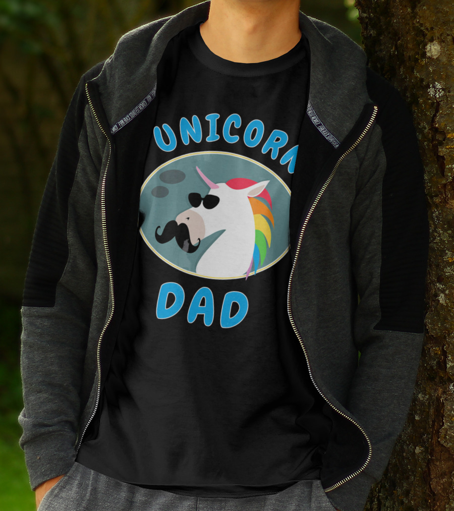 Unicorn Dad Funny Father Rainbow Mustache Sunglasses T-Shirt