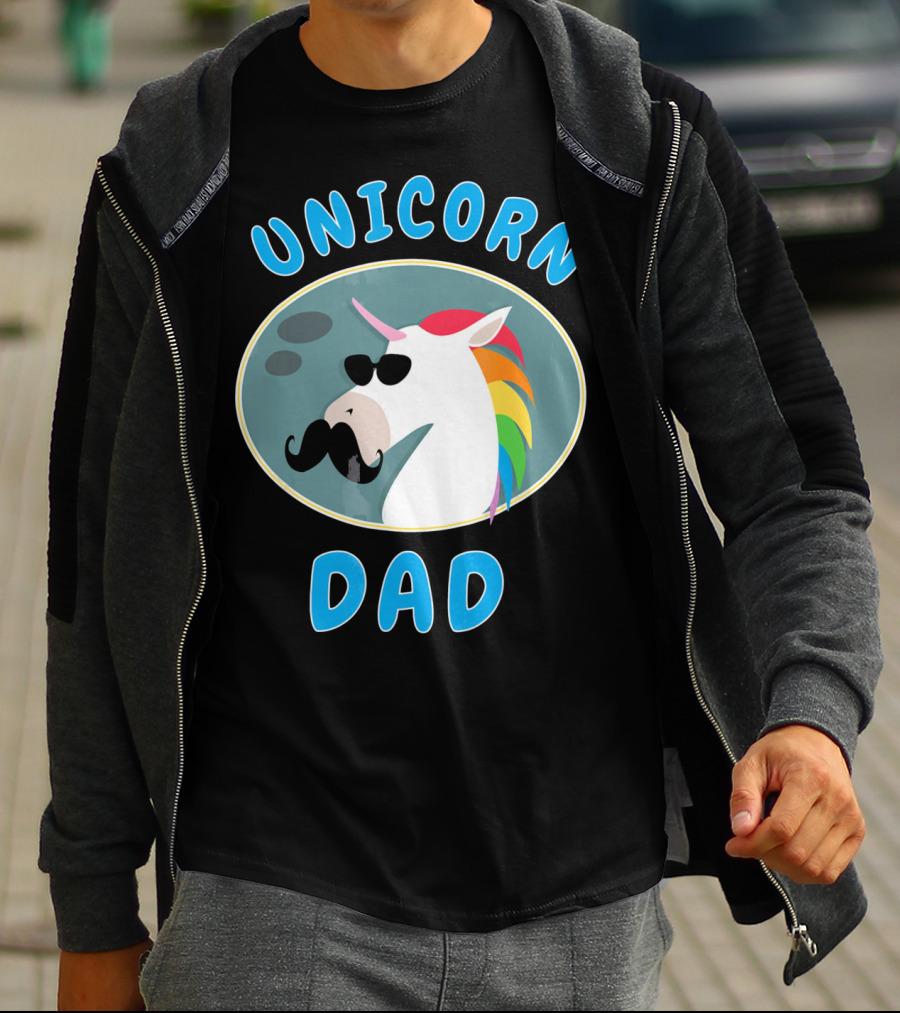 Unicorn Dad Funny Father Rainbow Mustache Sunglasses T-Shirt