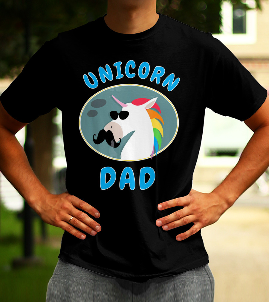 Unicorn Dad Funny Father Rainbow Mustache Sunglasses T-Shirt