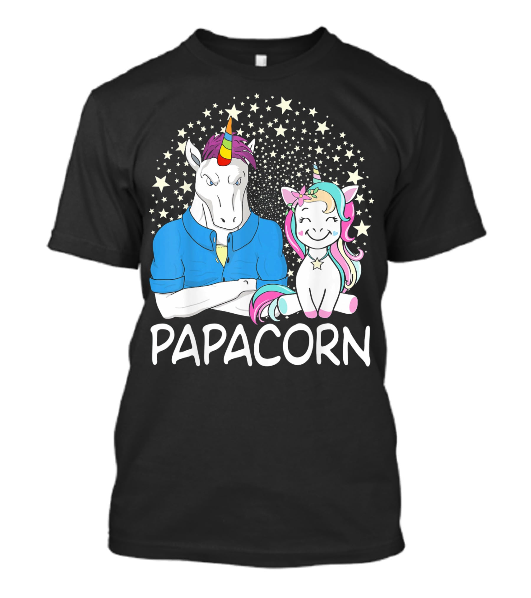 Papacorn Unicorn Dad And Baby Daddy Mens Stars T-Shirt