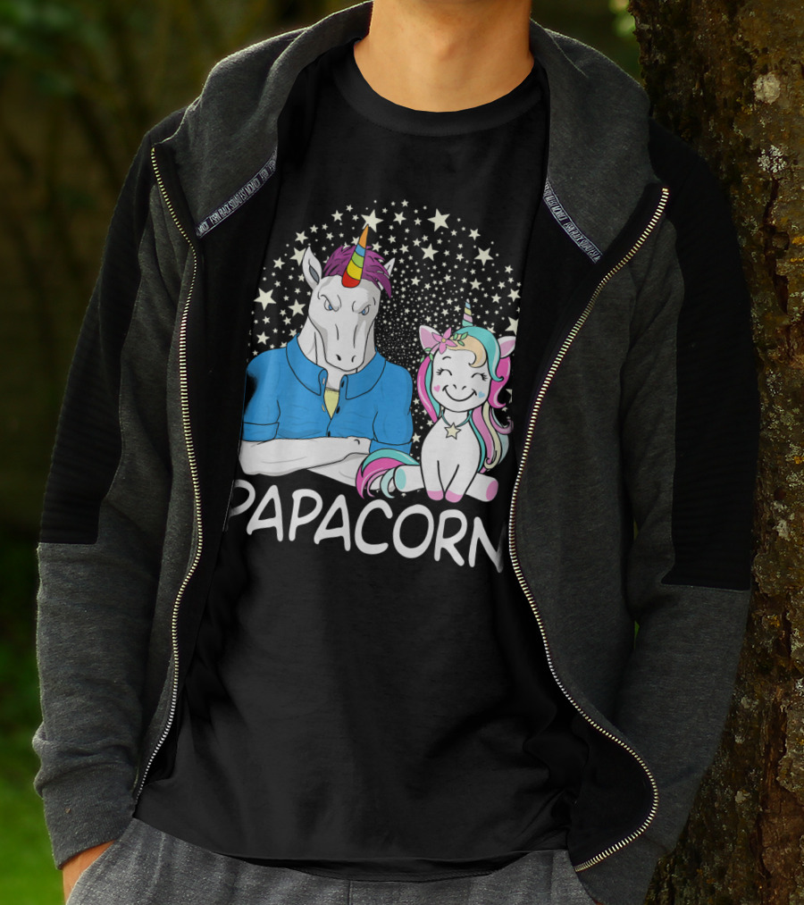 Papacorn Unicorn Dad And Baby Daddy Mens Stars T-Shirt