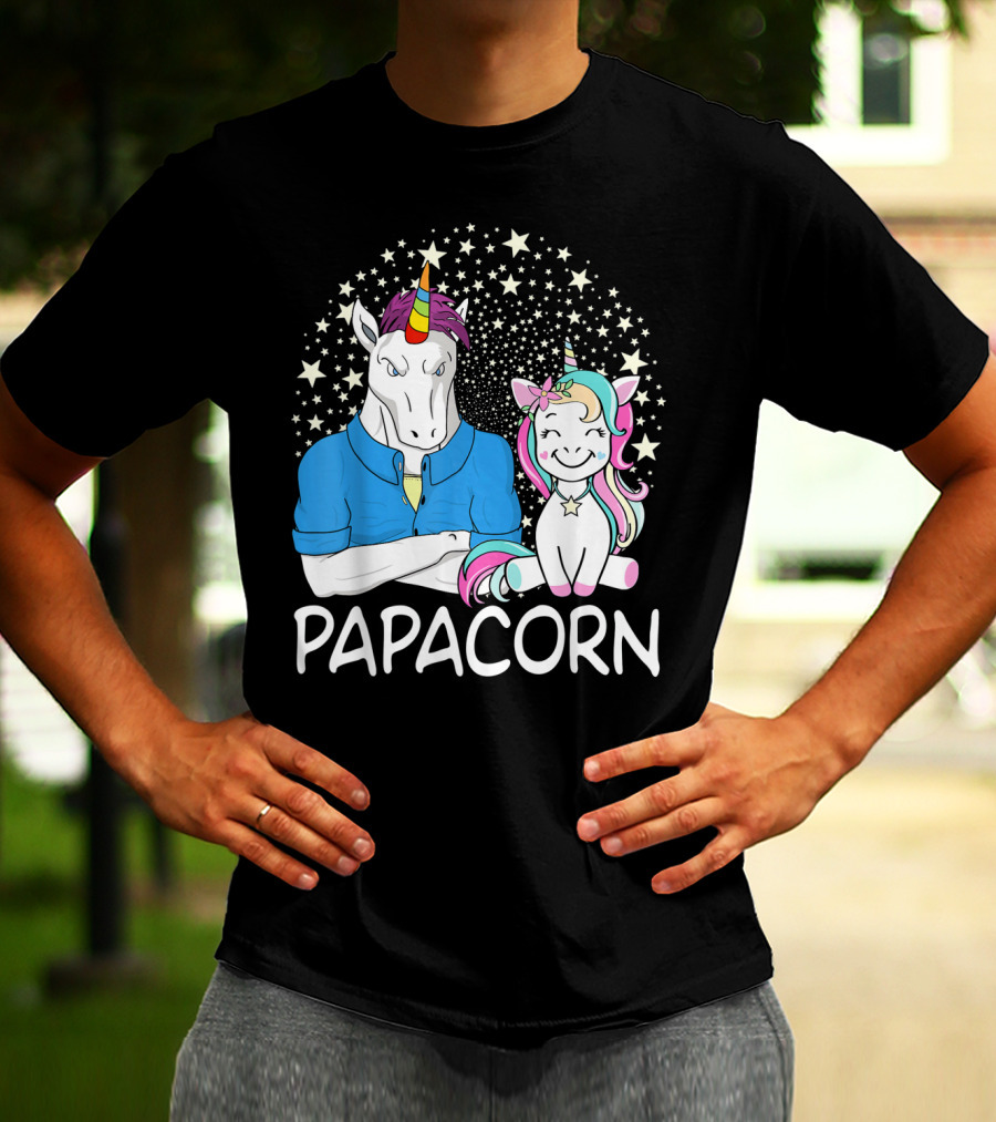 Papacorn Unicorn Dad And Baby Daddy Mens Stars T-Shirt