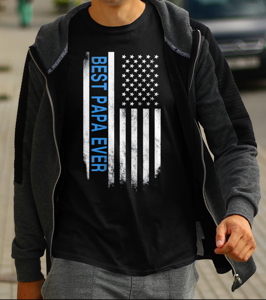 Best Papa Ever Thin Blue Line American Flag USA Flag T-Shirt