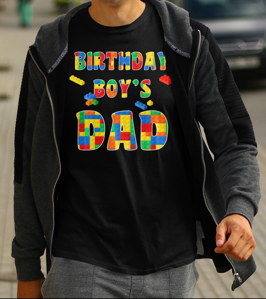 Birthday Boy's Dad With Colorful Building Blocks T-Shirt