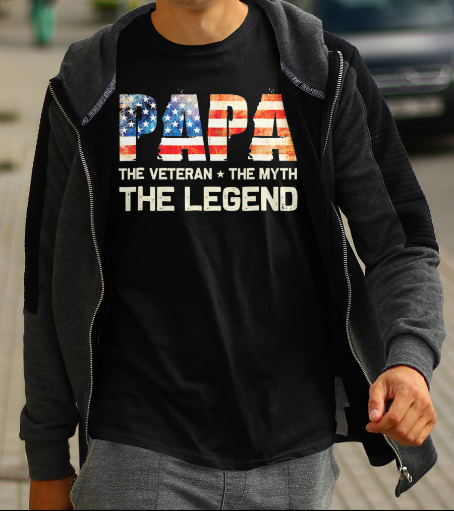 Papa The Veteran The Myth The Legend American Flag T-Shirt
