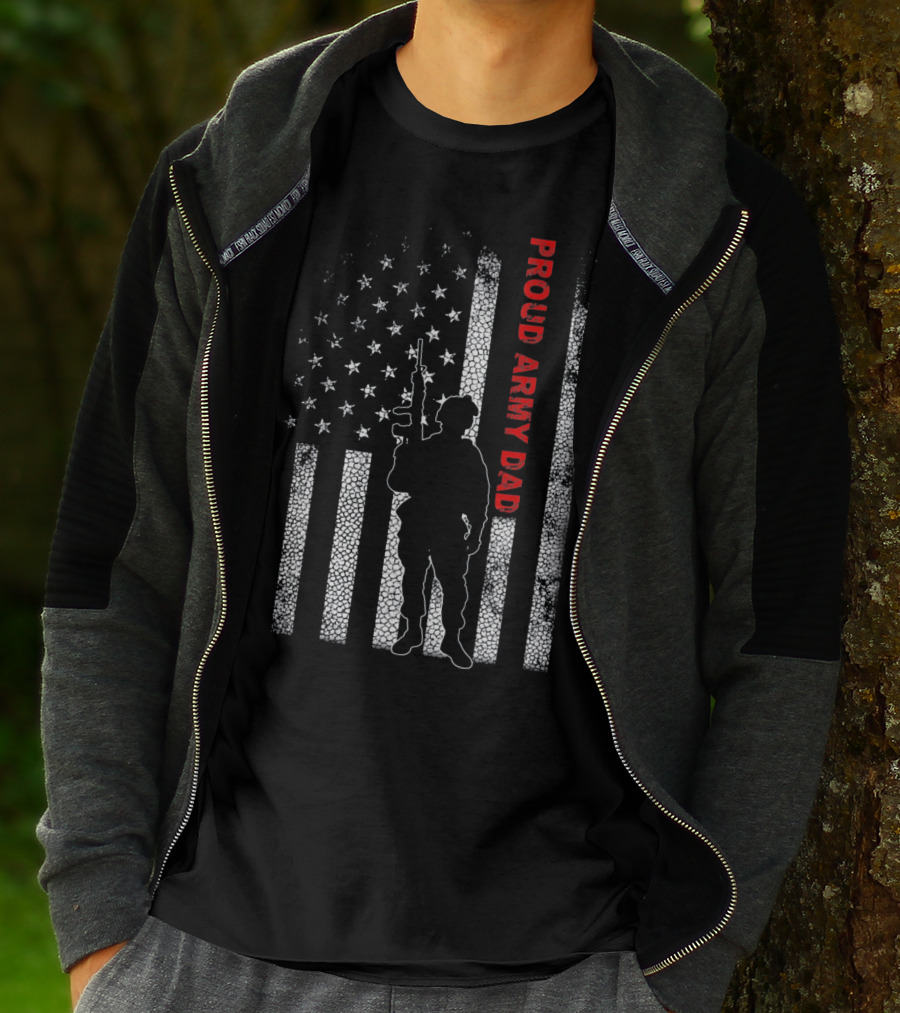 PROUD ARMY DAD American Flag Soldier T-Shirt