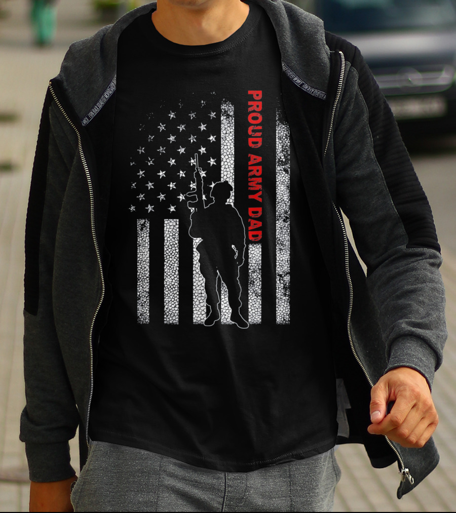 PROUD ARMY DAD American Flag Soldier T-Shirt