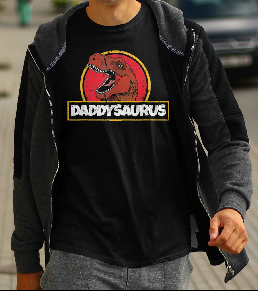 Daddysaurus TRex Dinosaur Fathers Retro Jurassic T-Shirt