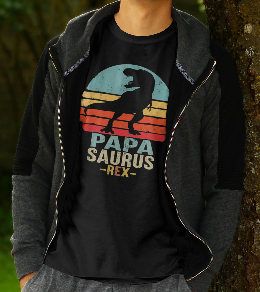 Papasaurus Rex Dinosaur Silhouette Retro T-Shirt