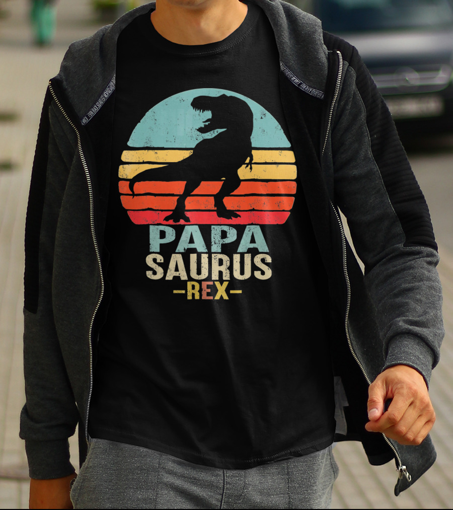 Papasaurus Rex Dinosaur Silhouette Retro T-Shirt