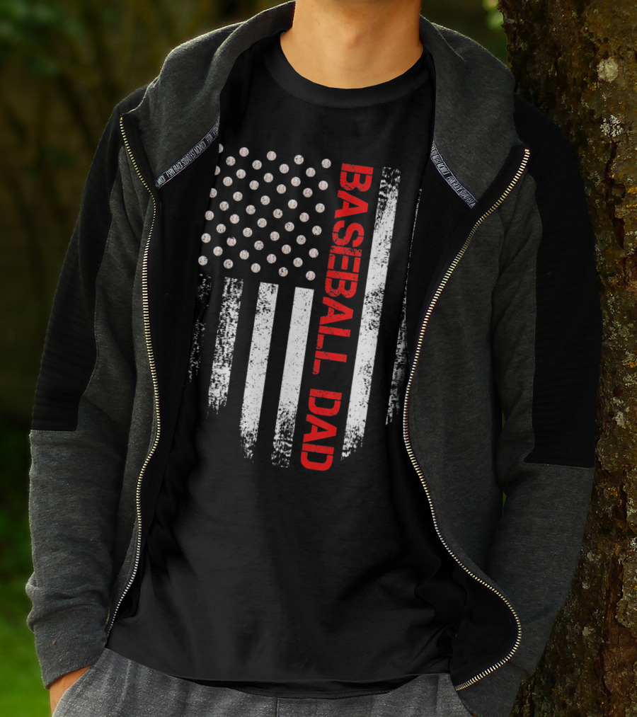 Baseball Dad Vintage USA American Flag Proud T-Shirt