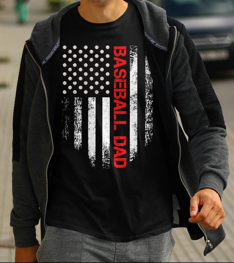Baseball Dad Vintage USA American Flag Proud T-Shirt