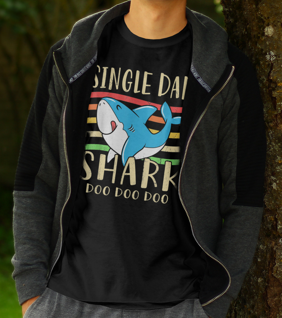 Single Dad Shark Doo Doo Doo Retro Vintage T-Shirt