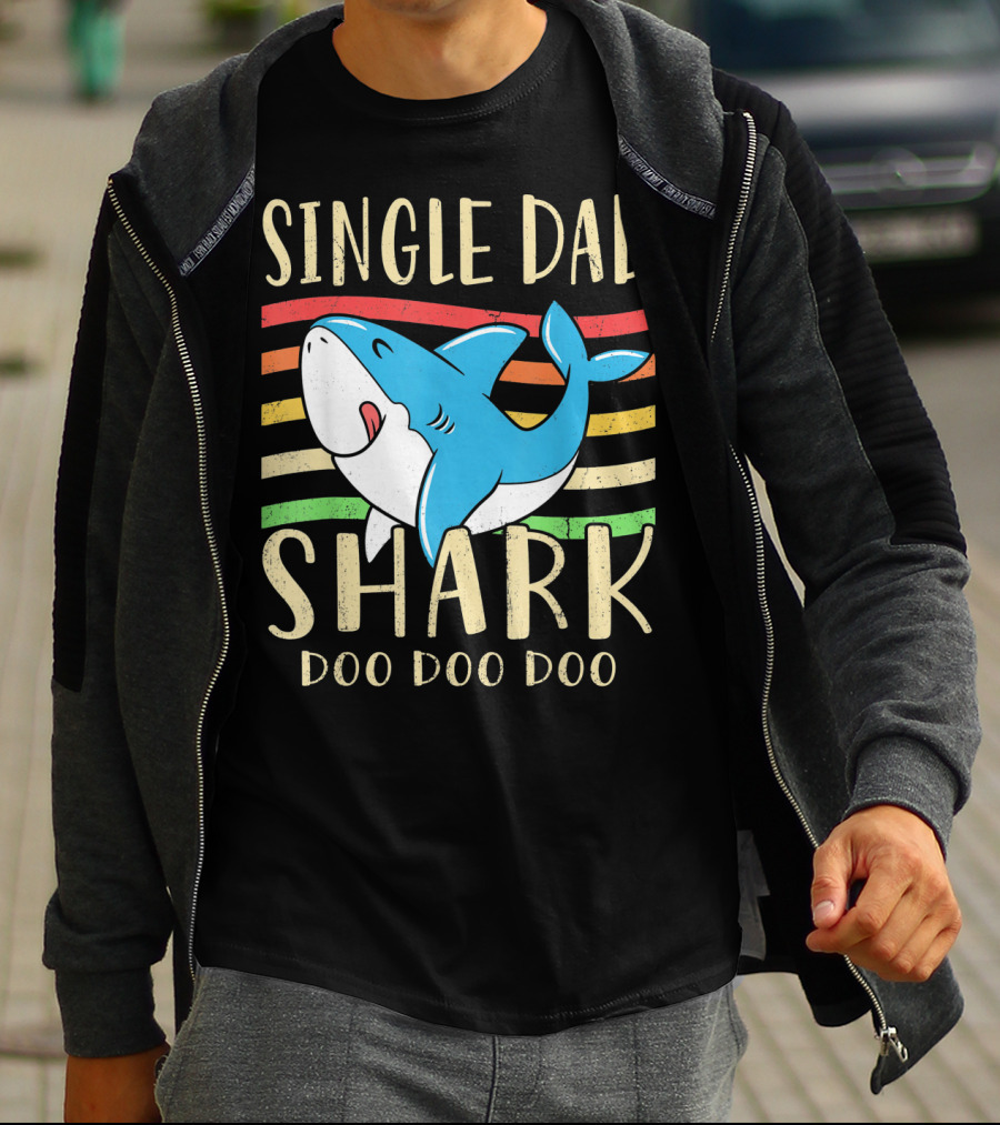 Single Dad Shark Doo Doo Doo Retro Vintage T-Shirt