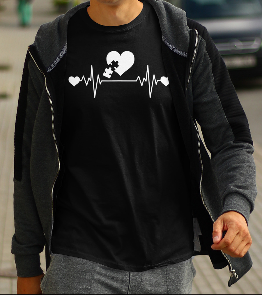 Autism Puzzle Heartbeat Love Puzzle Piece T-Shirt