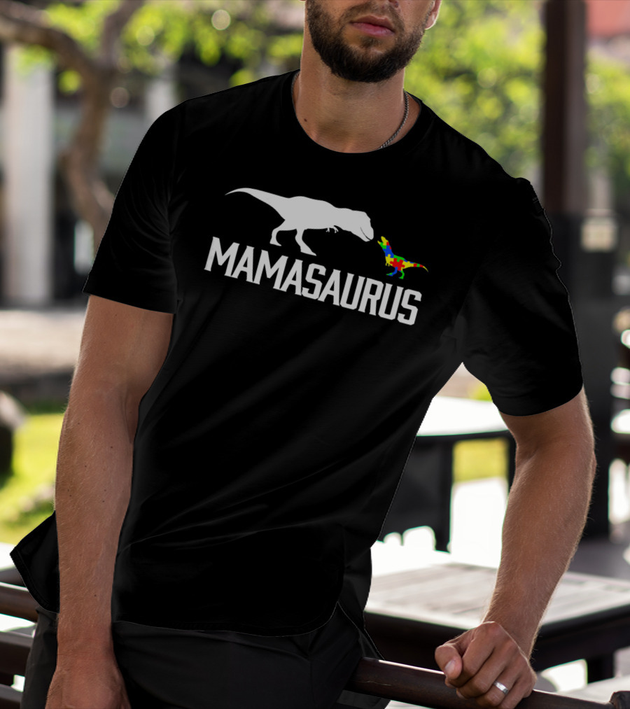 Mamasaurus Dinosaur Autism Mom Puzzle Piece T-Shirt