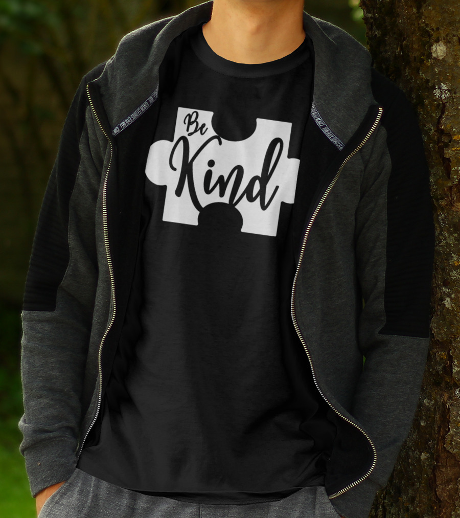 Be Kind Puzzle Piece Autism Awareness Message T-Shirt