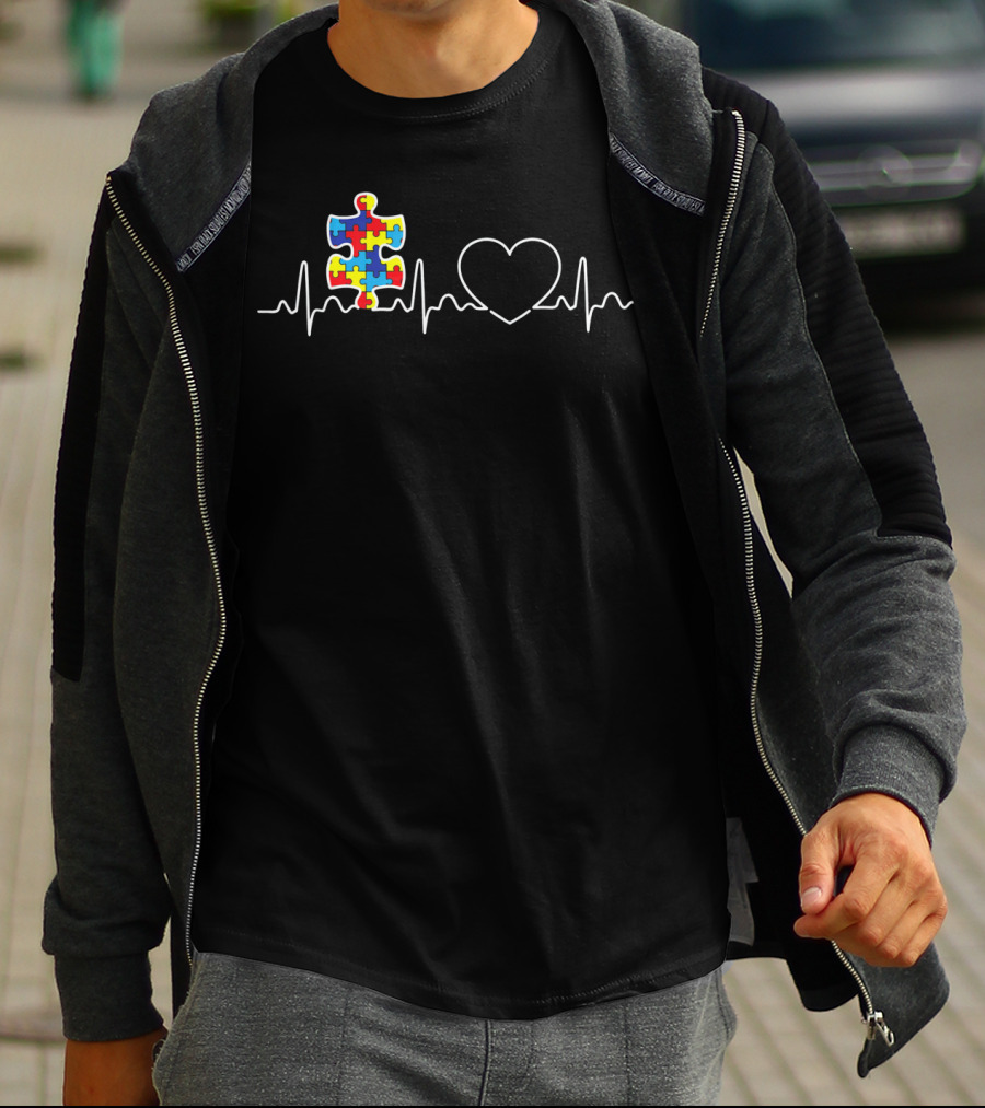 Puzzle Piece Heartbeat Autism Awareness T-Shirt