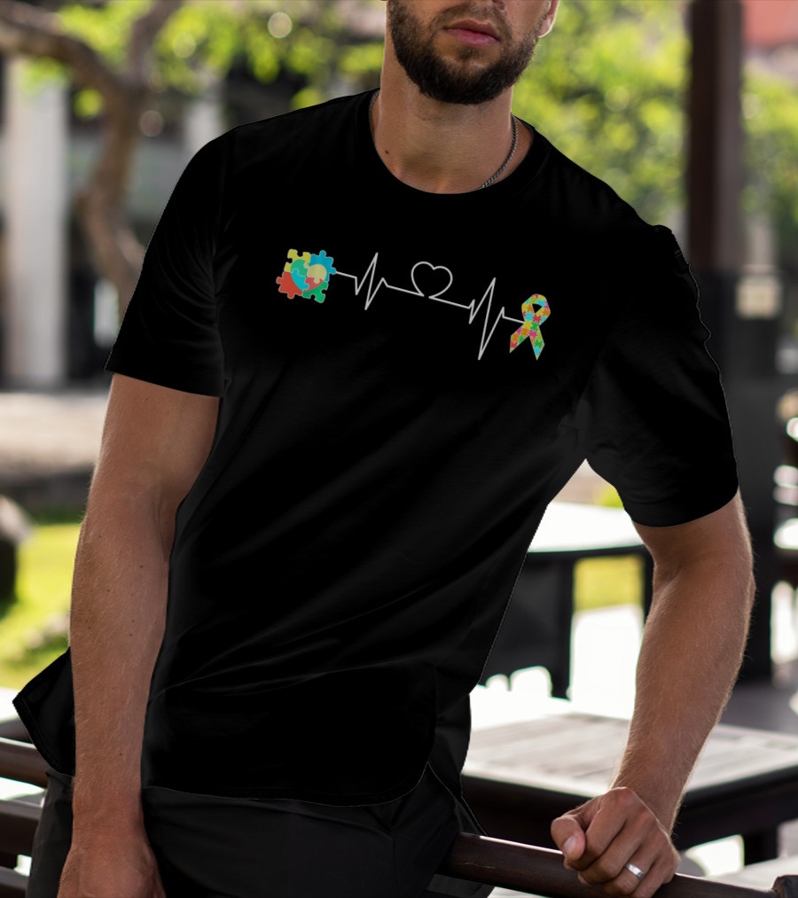 Autism Support Awareness Puzzle Heartbeat T-Shirt