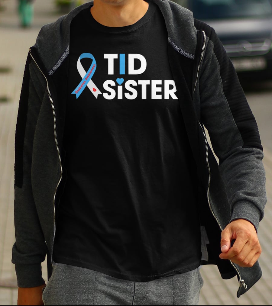 T1D Sister Diabetes Awareness Ribbon Heart T-Shirt