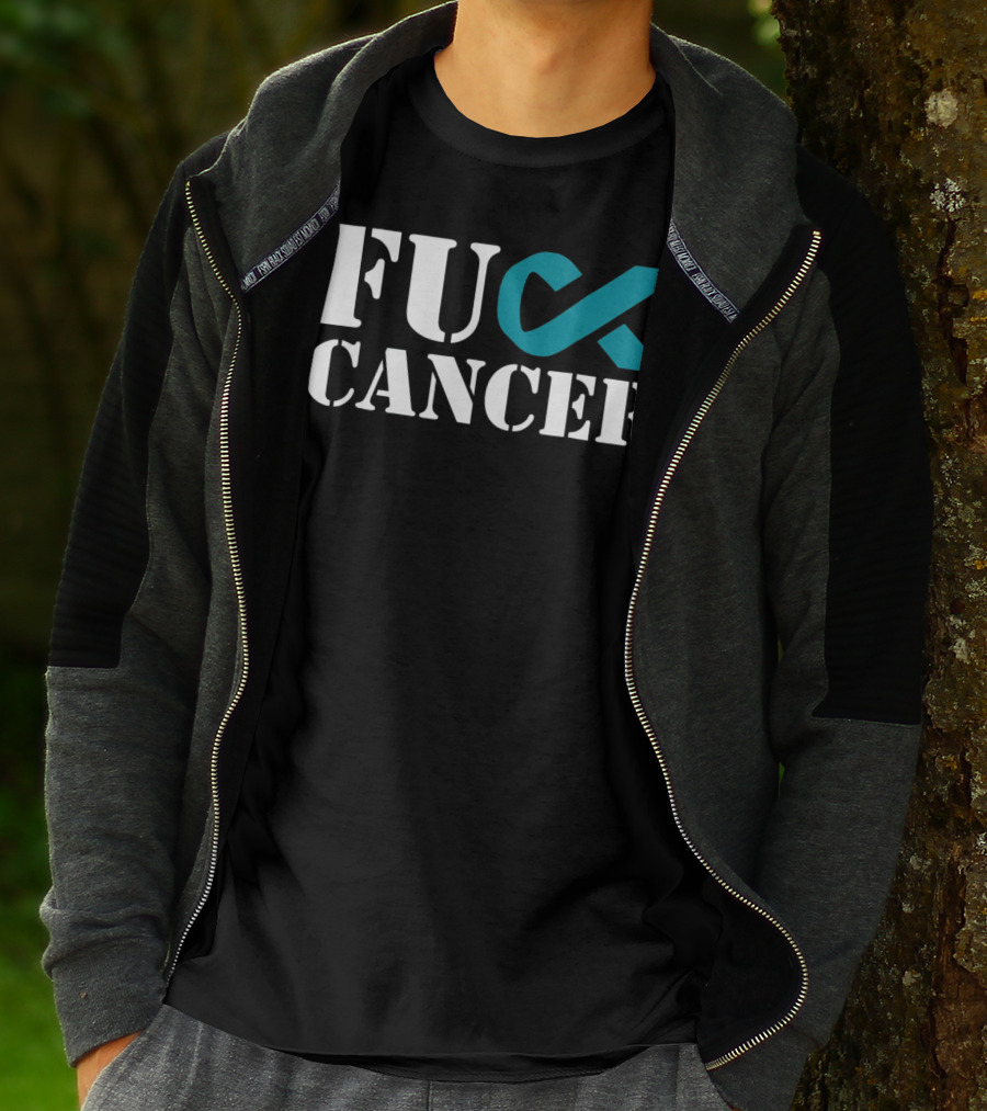 Fck Cancer Teal Ribbon Ovarian Cancer Awareness T-Shirt