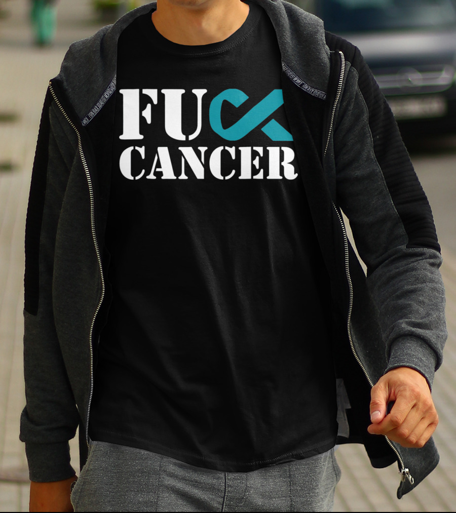 Fck Cancer Teal Ribbon Ovarian Cancer Awareness T-Shirt