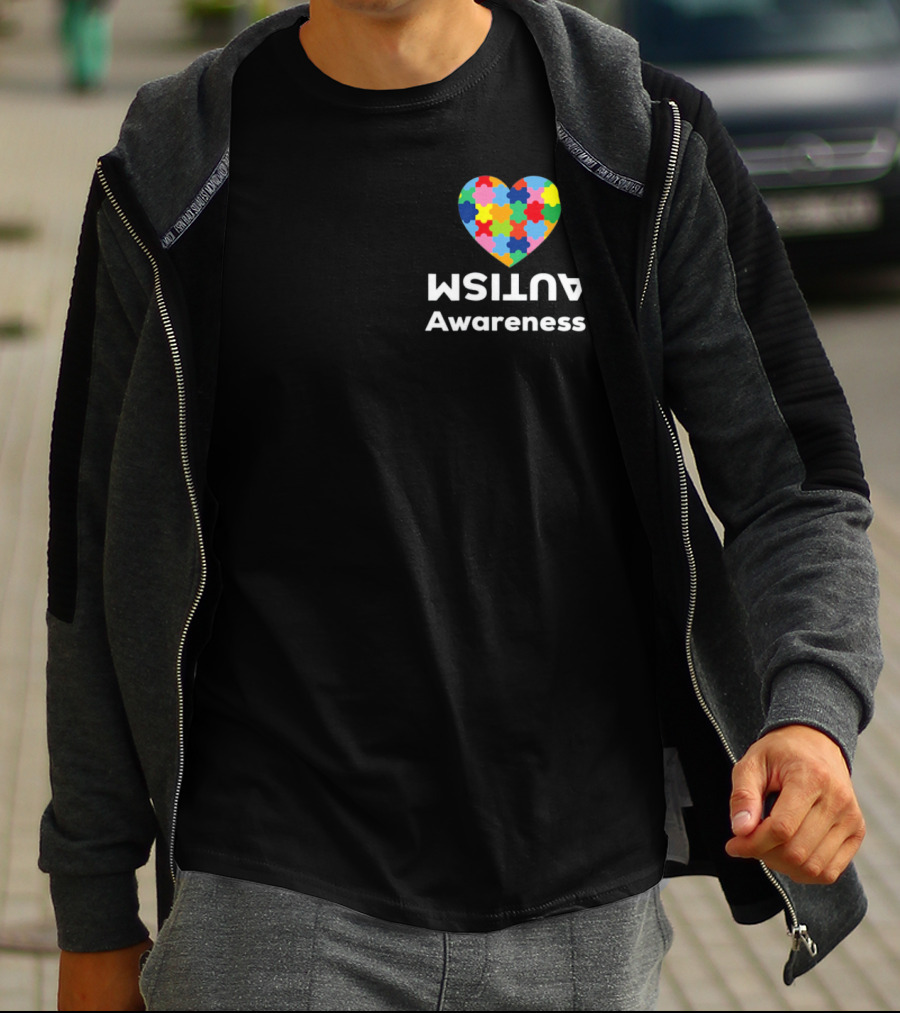 Autism Awareness Love April Heart With Multicolored Puzzle Pieces T-Shirt