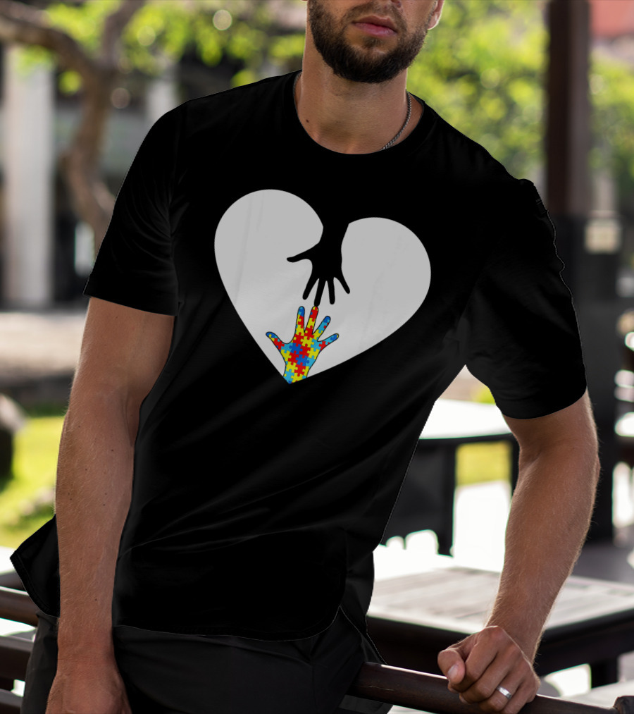 Hand Love Autism Awareness Heart Puzzle Connection T-Shirt