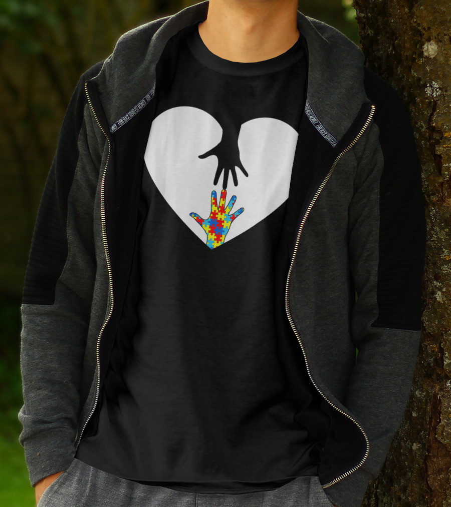 Hand Love Autism Awareness Heart Puzzle Connection T-Shirt