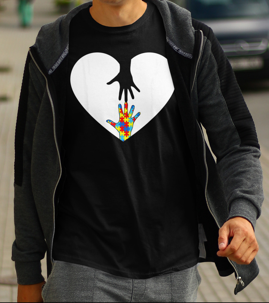 Hand Love Autism Awareness Heart Puzzle Connection T-Shirt