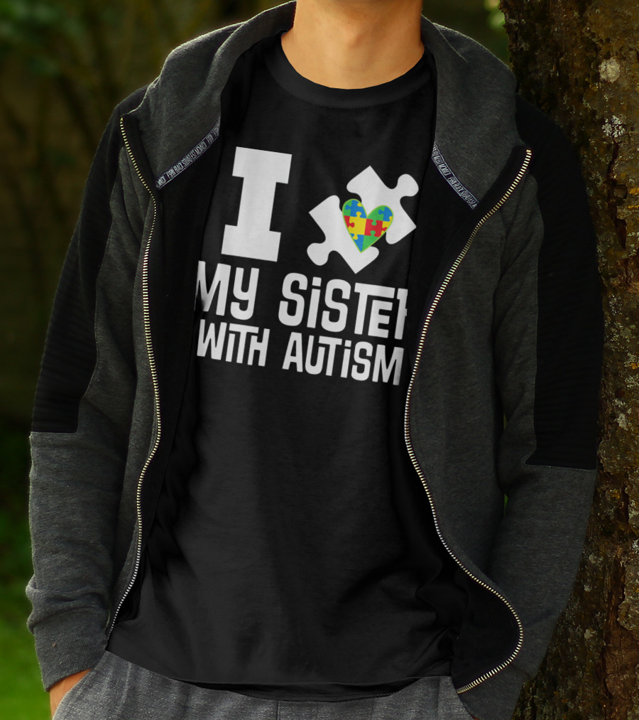 I Love My Sister With Autism Puzzle Piece Heart T-Shirt