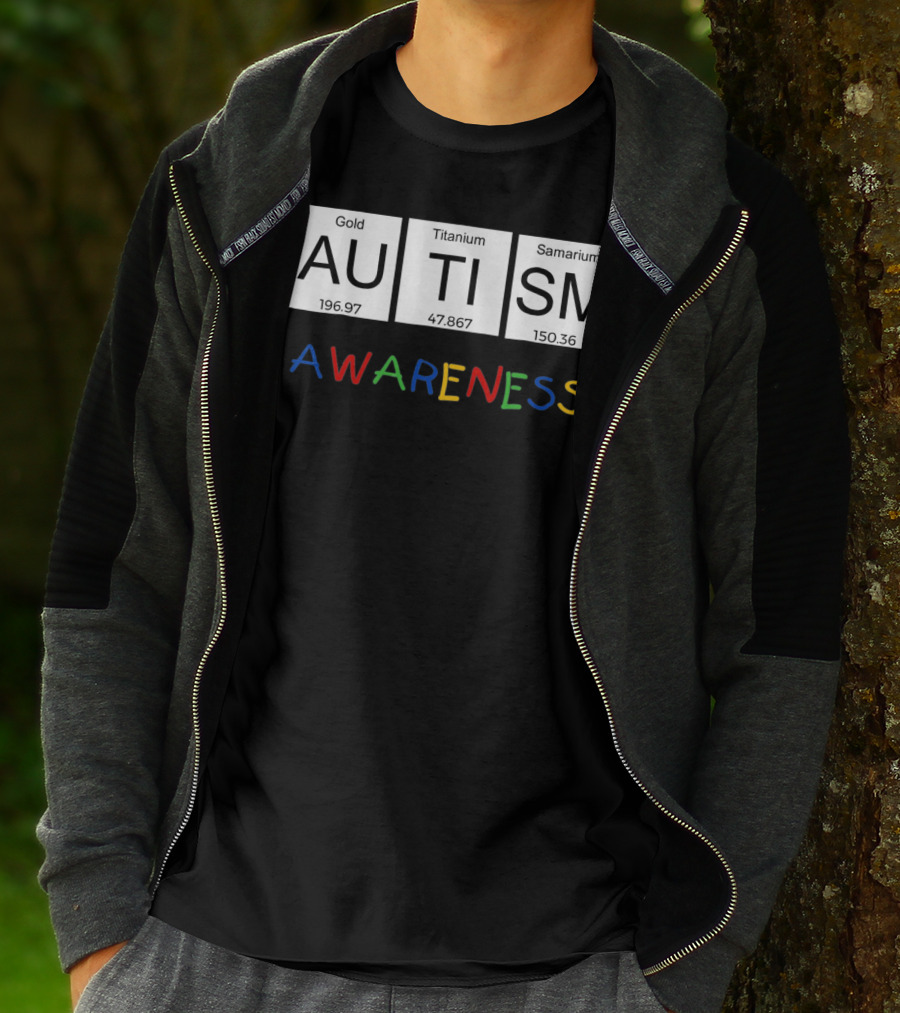 Autism Awareness Gold Titanium Samarium Periodic Table T-Shirt