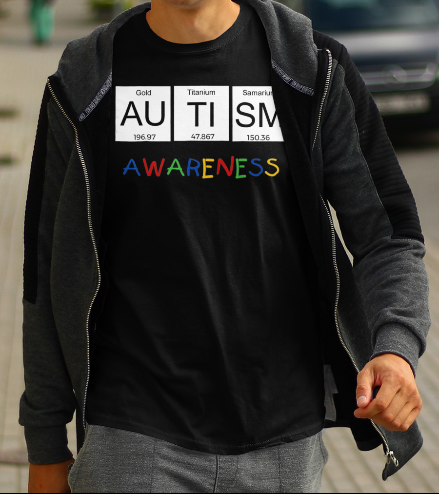 Autism Awareness Gold Titanium Samarium Periodic Table T-Shirt