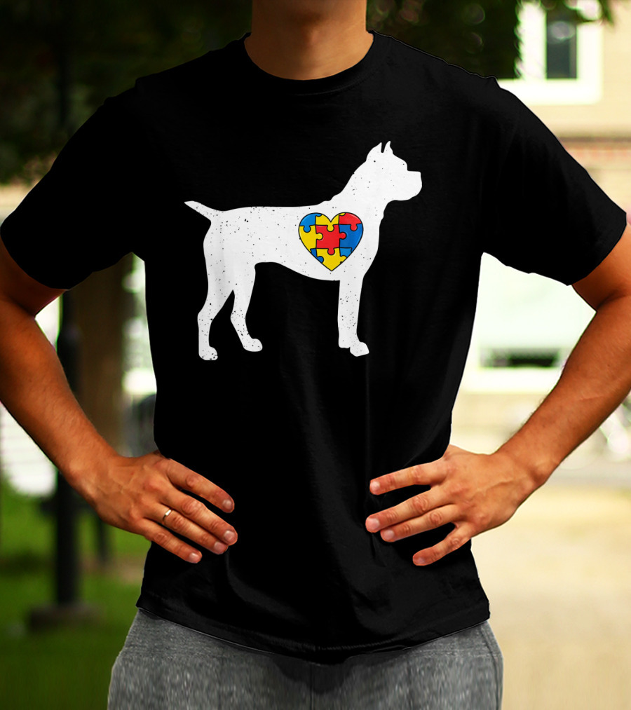 Boxer Heart Autism Awareness Puzzle Day T-Shirt