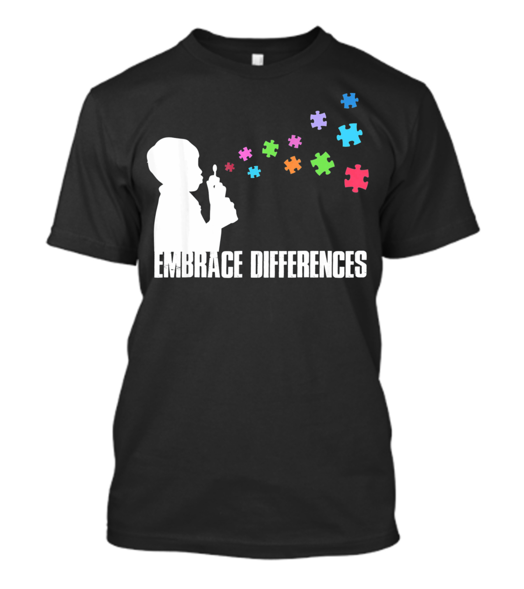 Embrace Differences Support Auti Autism Puzzle Pieces Bubbles T-Shirt
