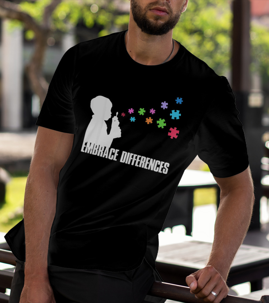 Embrace Differences Support Auti Autism Puzzle Pieces Bubbles T-Shirt