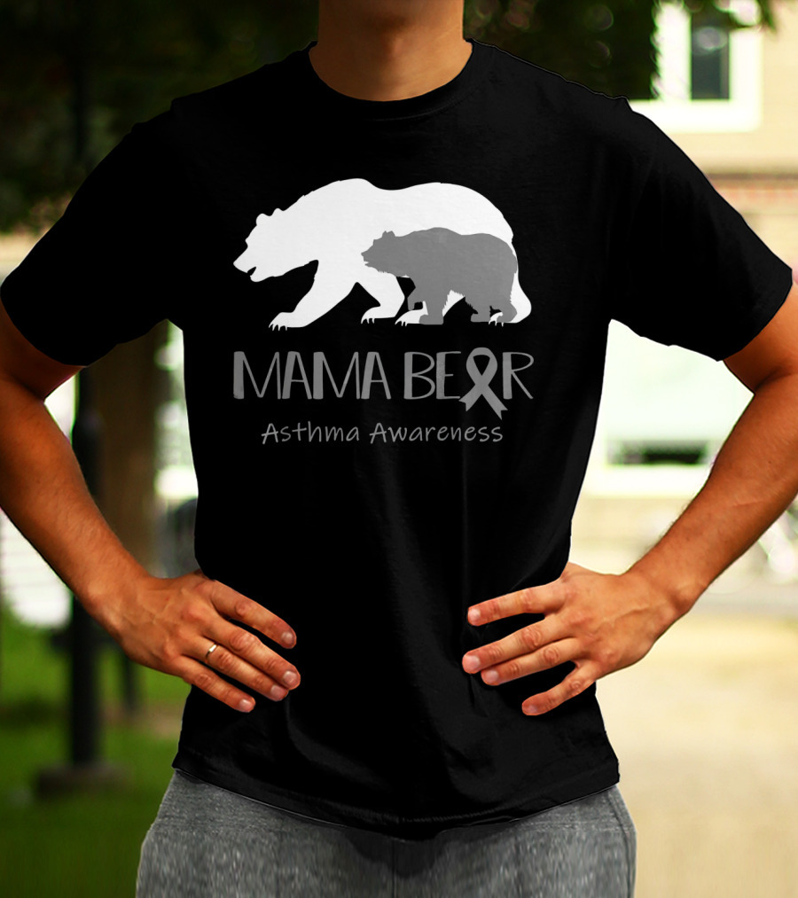 Mama Bear Asthma Awareness Ribbon T-Shirt