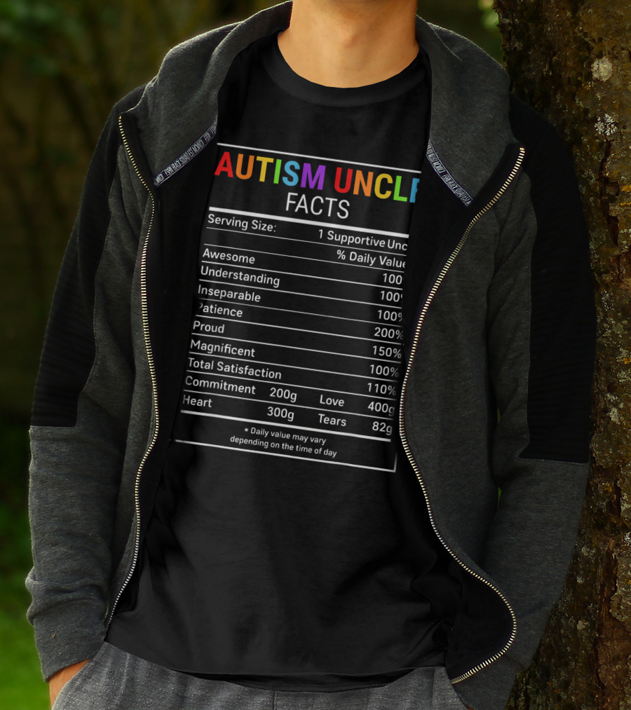 Autism Uncle Facts Awesome Supportive Understanding Patience Proud Heart Commitment Love Awareness T-Shirt
