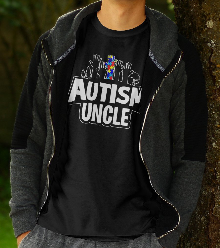 Autism Uncle Puzzle Hand Support Awareness T-Shirt