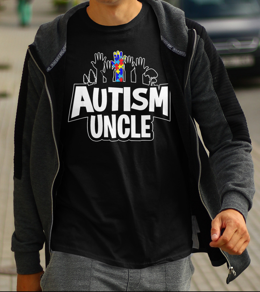 Autism Uncle Puzzle Hand Support Awareness T-Shirt
