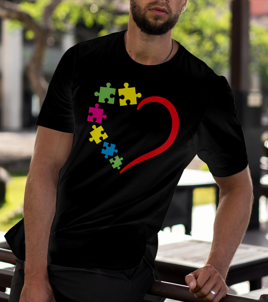 Love Ribbon Heart Puzzle Autism Awareness T-Shirt