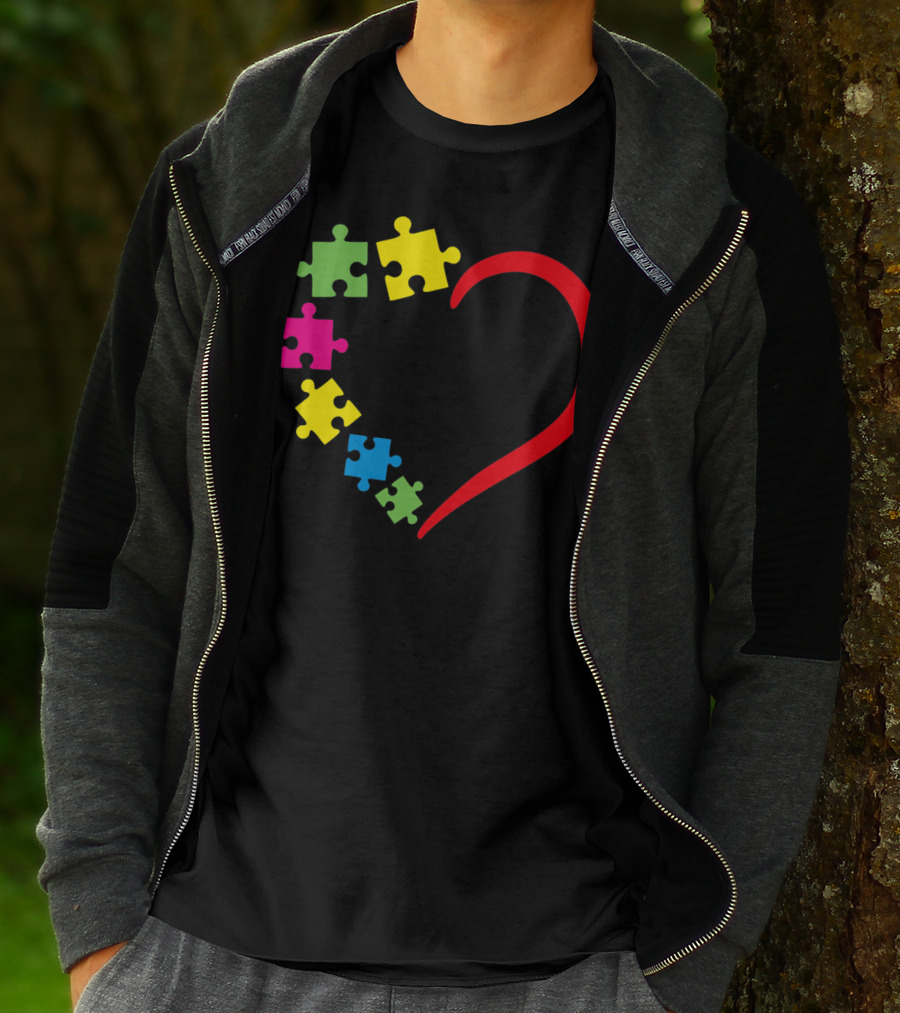 Love Ribbon Heart Puzzle Autism Awareness T-Shirt