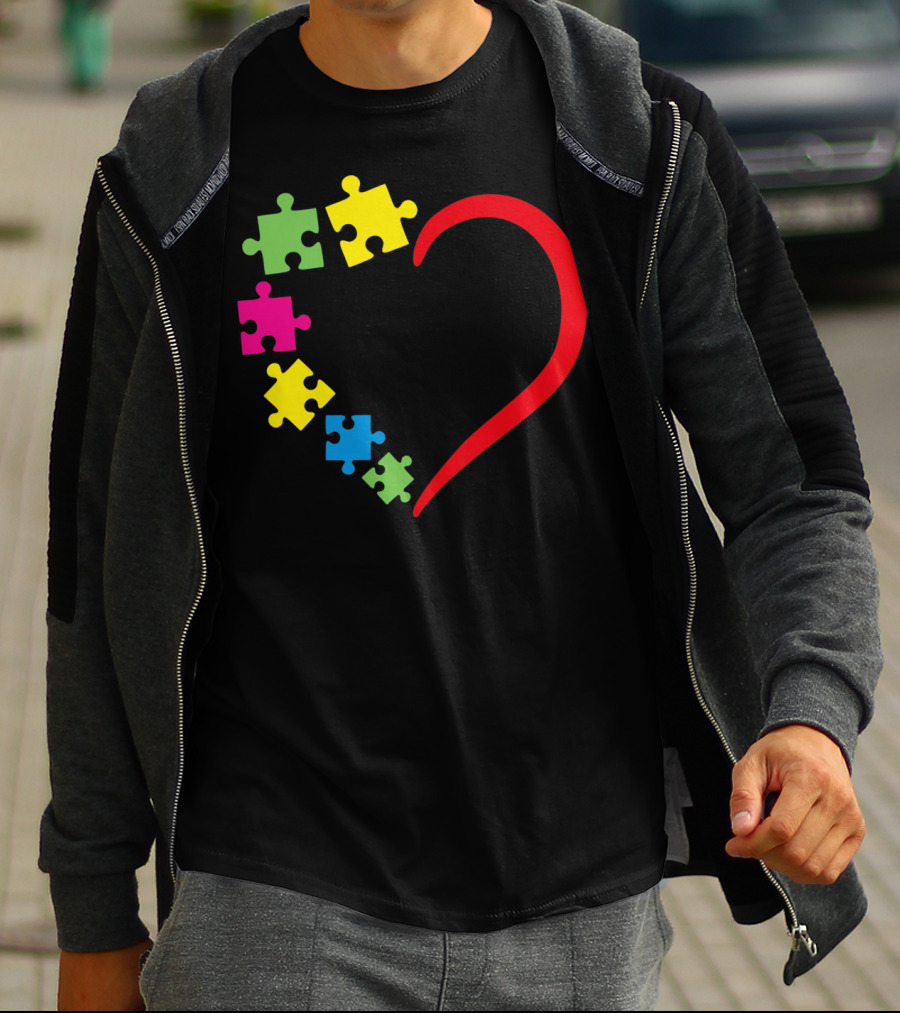 Love Ribbon Heart Puzzle Autism Awareness T-Shirt
