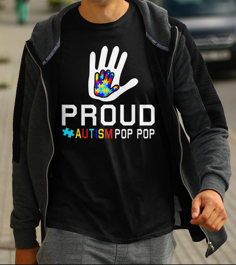 Proud Autism Pop Pop Autism Awareness Puzzle Hand T-Shirt